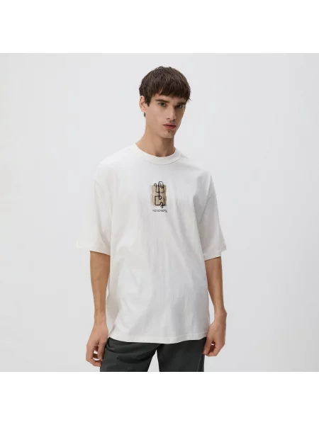 Reserved Boxy szabású póló a hátán mintával bézs