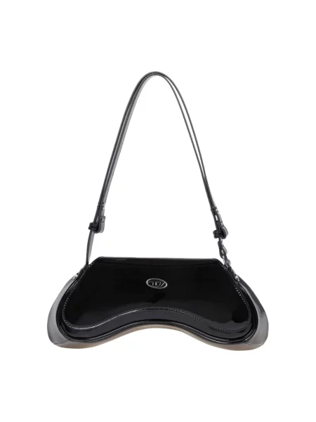 Lakierowana lniana torebka crossbody Diesel czarna