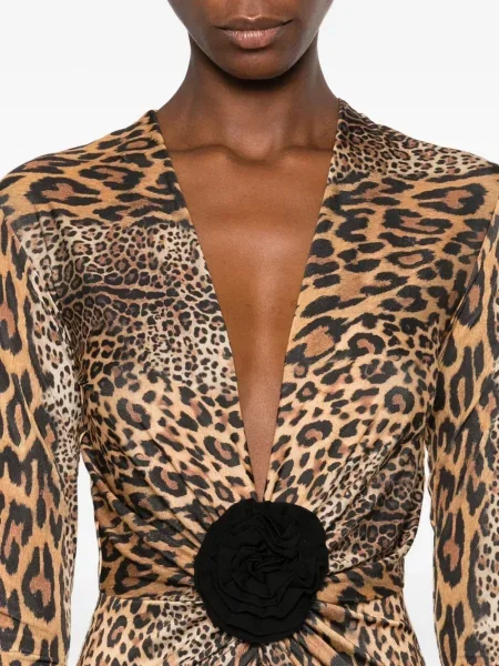 Rochie midi Roserry cu imagine cu model leopard până la genunchi maro