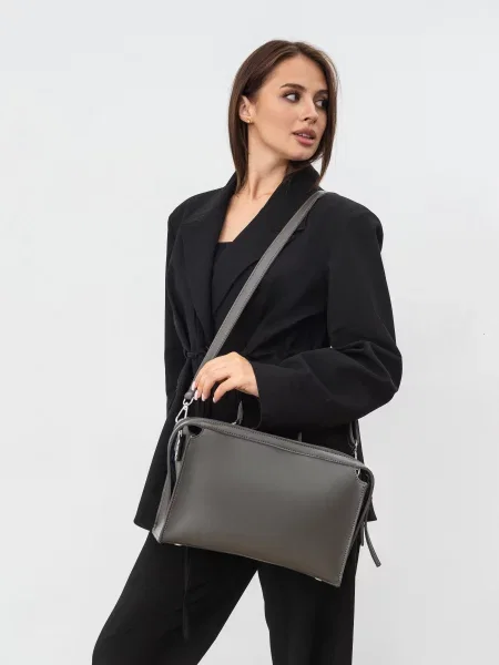 Кожаная сумка ромашка серая