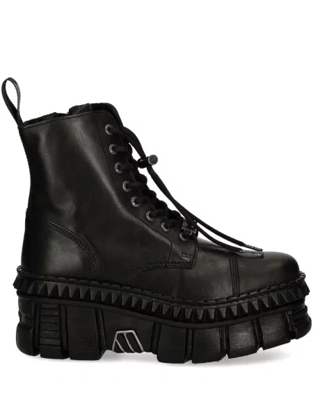 Botine New Rock cu șireturi cu platformă din dantelă negru