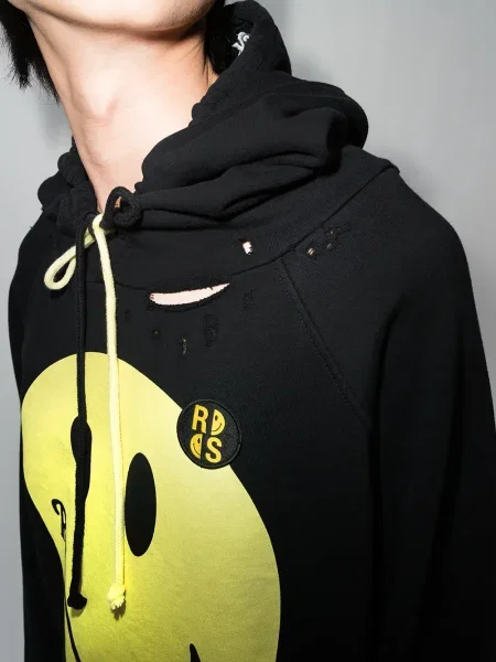 Суичър с качулка Raf Simons с протрити краища черно