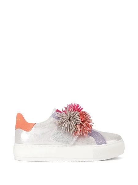 Sneakerși Kurt Geiger London din piele cu pompoane argintiu