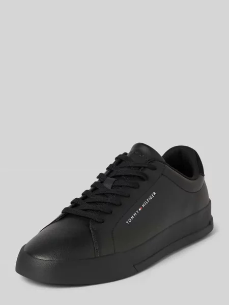Sneakersy Tommy Hilfiger skórzane z nadrukiem czarne