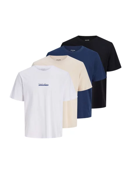 JACK & JONES Tricou JJKendrick bej / bleumarin / negru alb