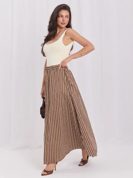 Fustă Italy Moda cu dungi evazată alb