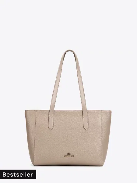 Torebka shopper ze skóry naturalnej z długimi rączkami jasny beż