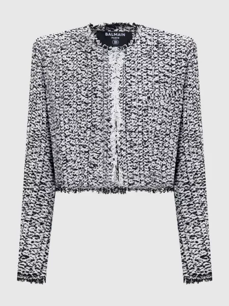 Твідовий укорочений жакет Balmain білий