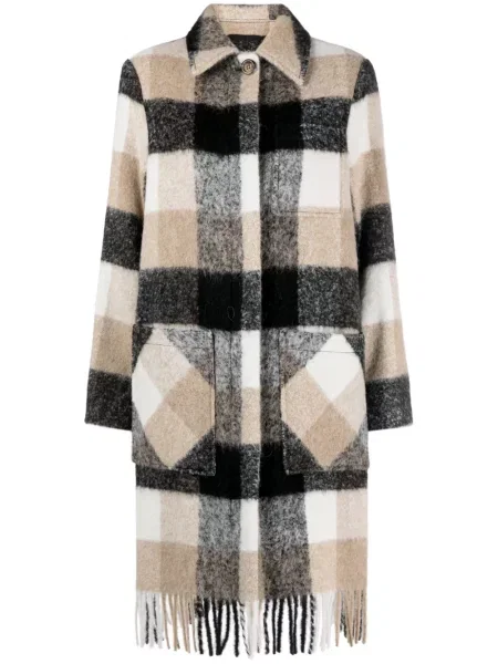 Palton Woolrich cu franjuri în carouri