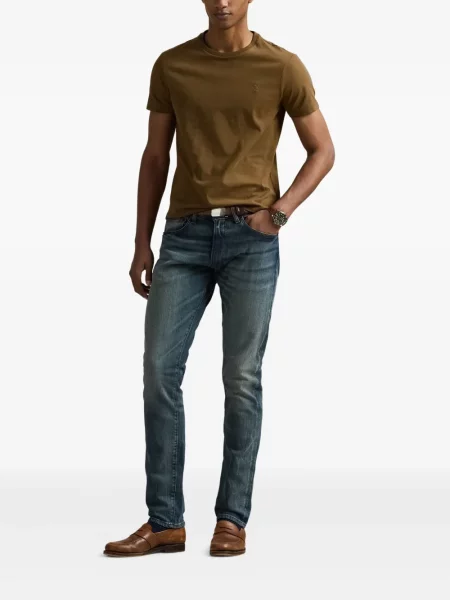 Zateplené pruhované tričko Polo Ralph Lauren s výšivkou zelené