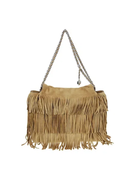 Torebka hobo Tory Burch z frędzli zamszowa brązowa