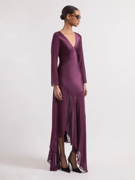 Lung rochie Nina Ricci cu funde asimetrică violet