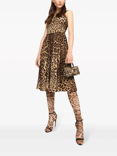 Raštuota midi suknelė Dolce & Gabbana leopardinė iki kelių ruda