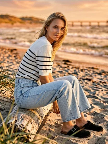 Светр із коротким рукавом у смужку білий