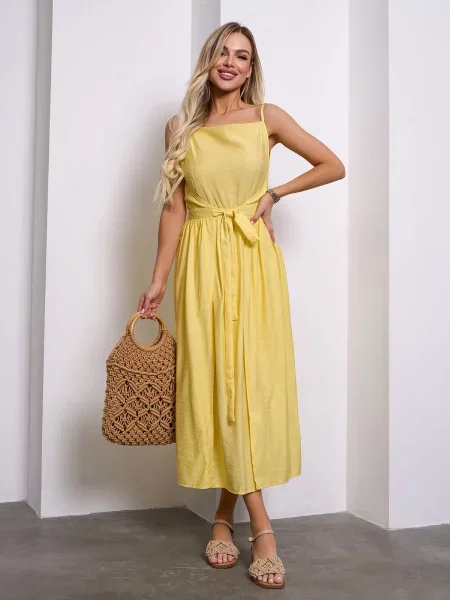 Лляний Сарафан ISSA Plus жовтий