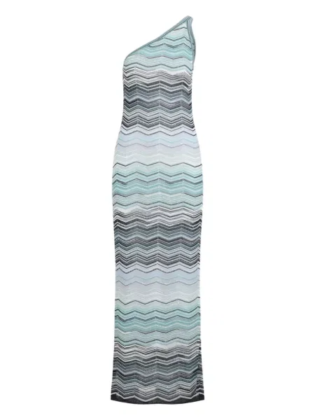 Rochie maxi Missoni cu un umăr gol de costum albastru