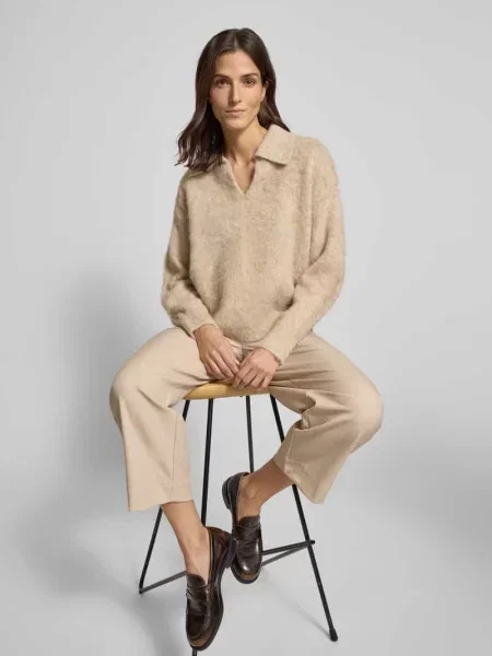 Sweter z dzianiny o luźnym kroju z dodatkiem wełny model ‘Pelsie’ Opus beżowy