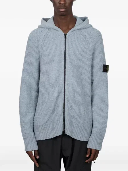Bouclé pulover Stone Island cu glugă cu strasuri gri