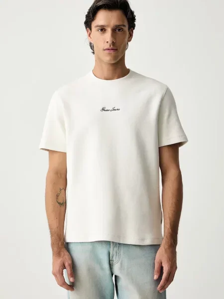 Guess Jeans majica za muškarce s pamukom bež