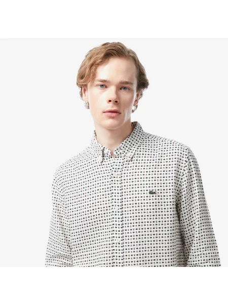 Lacoste Koszula Wzorzysta Slim Fit beżowa