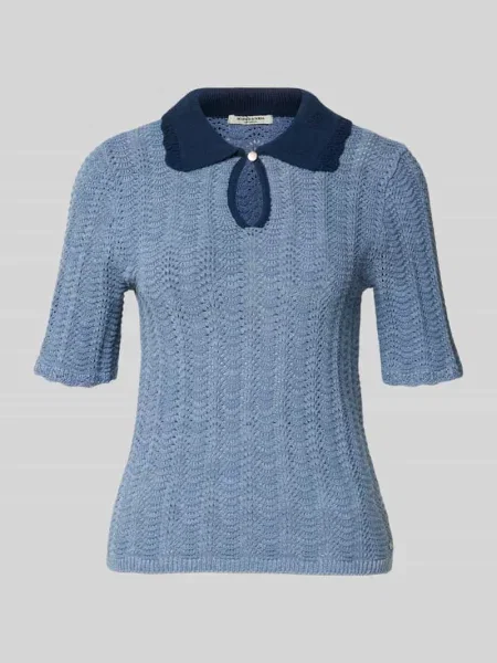 Bluzka z dzianiny z wykładanym kołnierzem i wycięciem w kształcie łezki Scotch & Soda błękitna