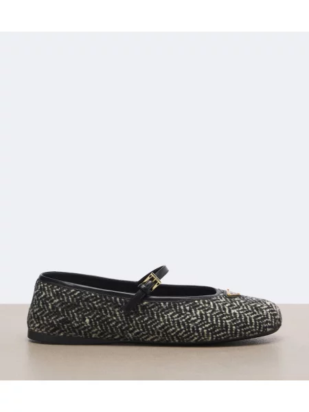 Balerini Prada din tweed negru