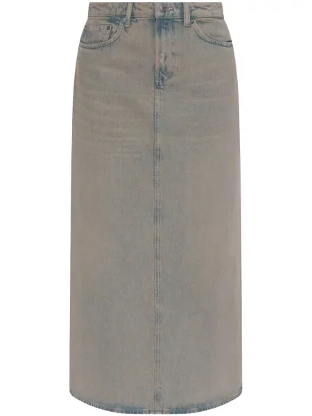 Fustă din denim Samsøe Samsøe până la genunchi albastru