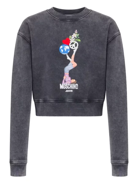 Bluza Moschino Jeans z nadrukiem z okrągłym dekoltem niebieska