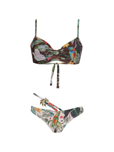 Bikini Amir Slama cu imagine cu imprimeu tropical maro