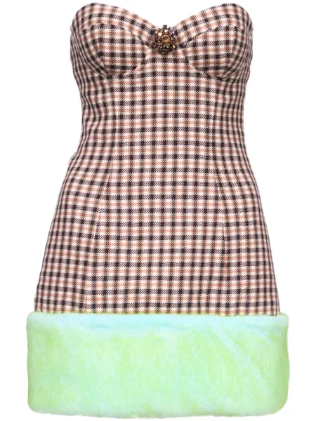 Sukienka Area w kratkę z nadrukiem brązowa