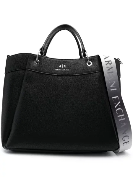 Geanta de piele Armani Exchange din piele cu imagine negru