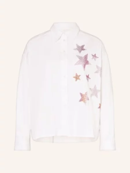 Milano Italy Bluzka Z Kamieniami Ozdobnymi weiss biała