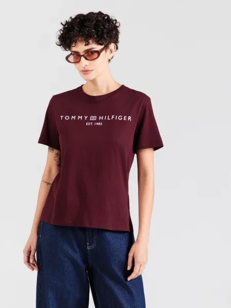 TOMMY HILFIGER Tričko vínovo červená biela