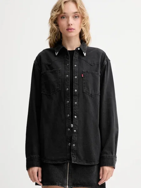 Дънкова риза Levi's дамска със свободна кройка с класическа яка черно
