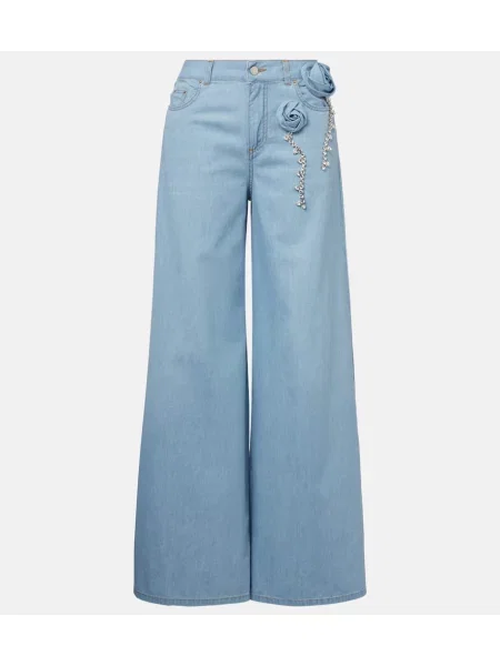 Szerokie jeansy Area w kwiatki niebieskie