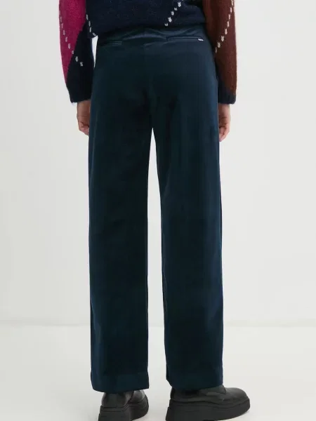 Velurové kalhoty La Petite Française tmavomodrá high waist PFPRALINE
