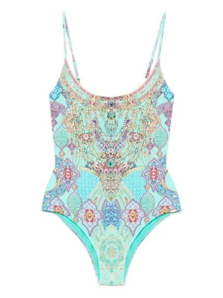 Costum de baie Camilla cu imagine cu model paisley verde