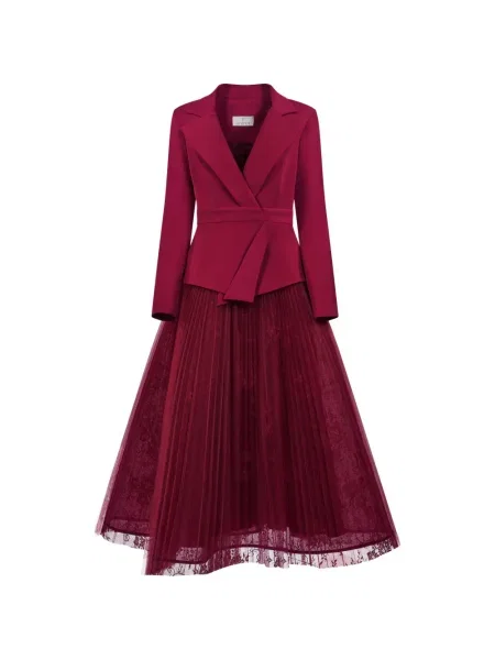Rochie Araftu plisată de costum roșu