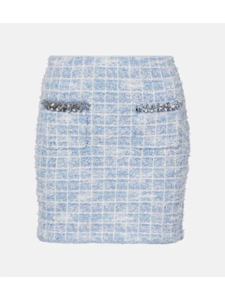Spódnica Self-portrait w kratkę tweedowa niebieska