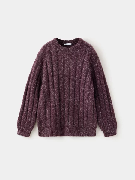 Sweter z prążkowanej dzianiny kasztanowy Dzieci lata MANGO KIDS