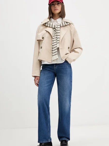 Tommy Jeans kratek trenčkot z bombažem bež