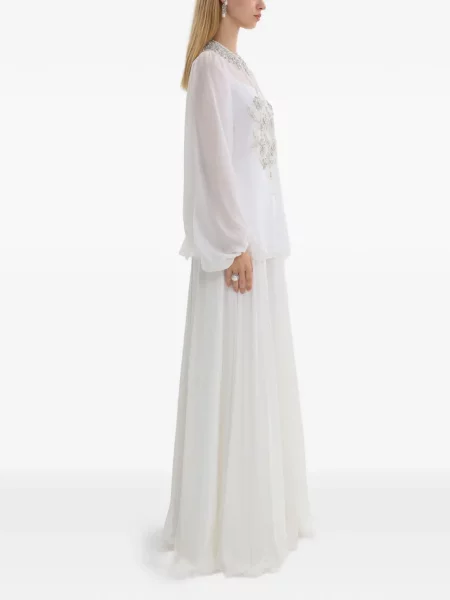 Rochie maxi Dina Melwani cu model floral alb