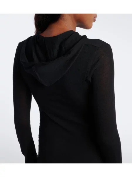 Rochie midi Fendi de lână cu glugă negru