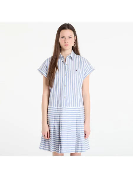 Nagubana obleka Tommy Hilfiger poplin bela