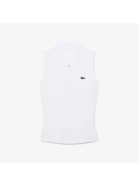 Lacoste Elastyczna Koszulka Polo Tenisowa Bez Z Dwóch Tkanin Rękawów biała