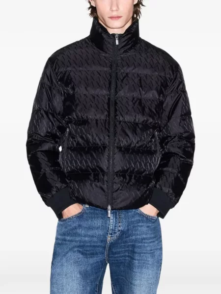 Kurtka Armani Exchange z nadrukiem pikowana czarna