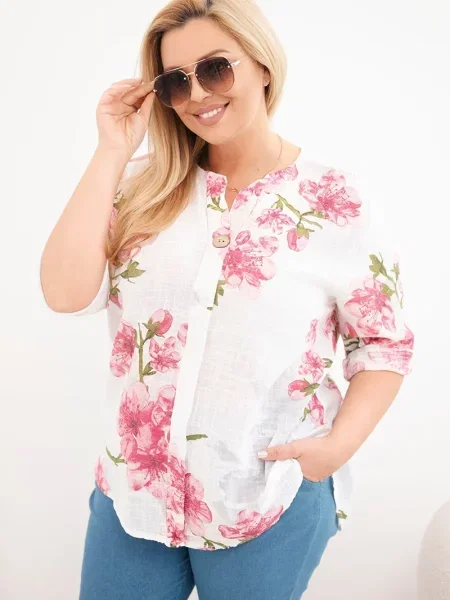 Bluză Kesi Włoski cu model floral alb
