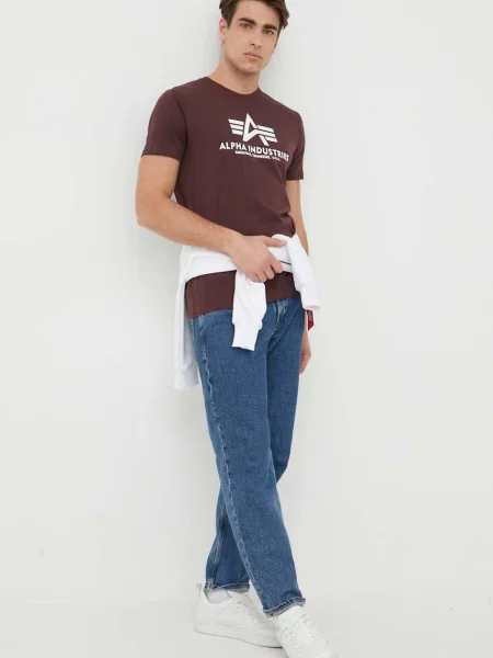 ALPHA INDUSTRIES Tričko vínově červená bílá