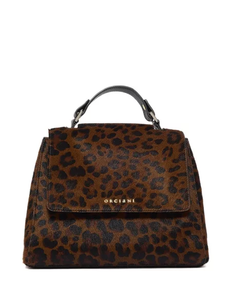 Geantă shopper Orciani cu imagine cu model leopard maro