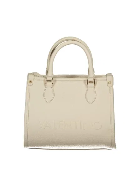 Lniana torebka Valentino Bags z logo beżowa
